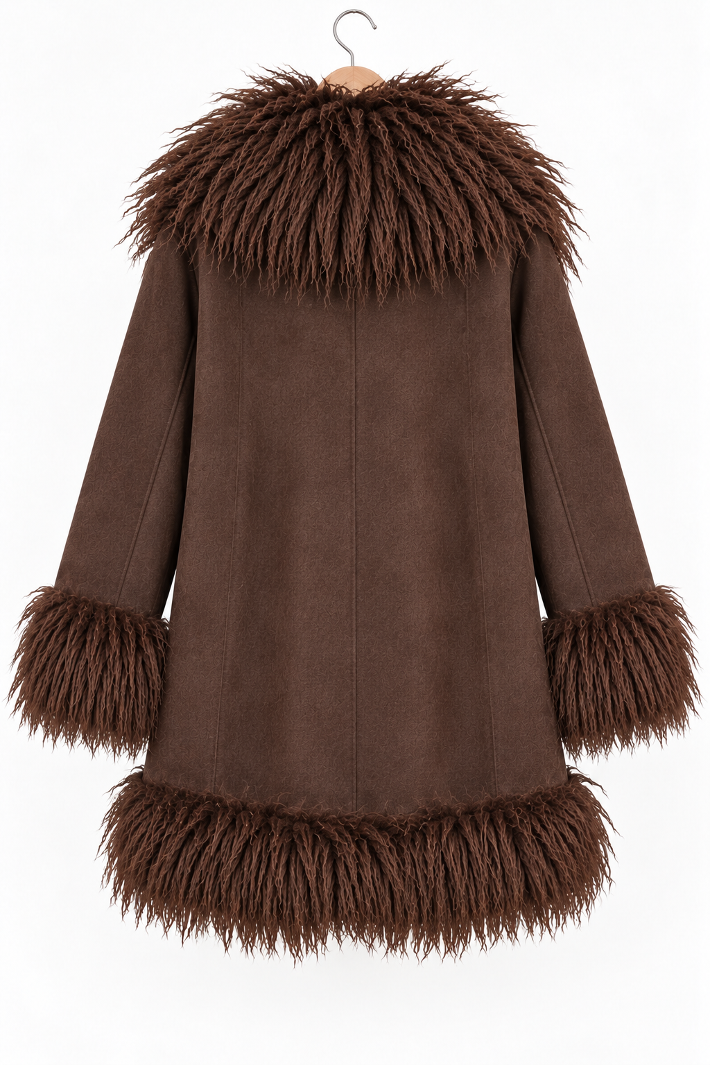 Abrigo Bouclé Marrón con Cuello Melena