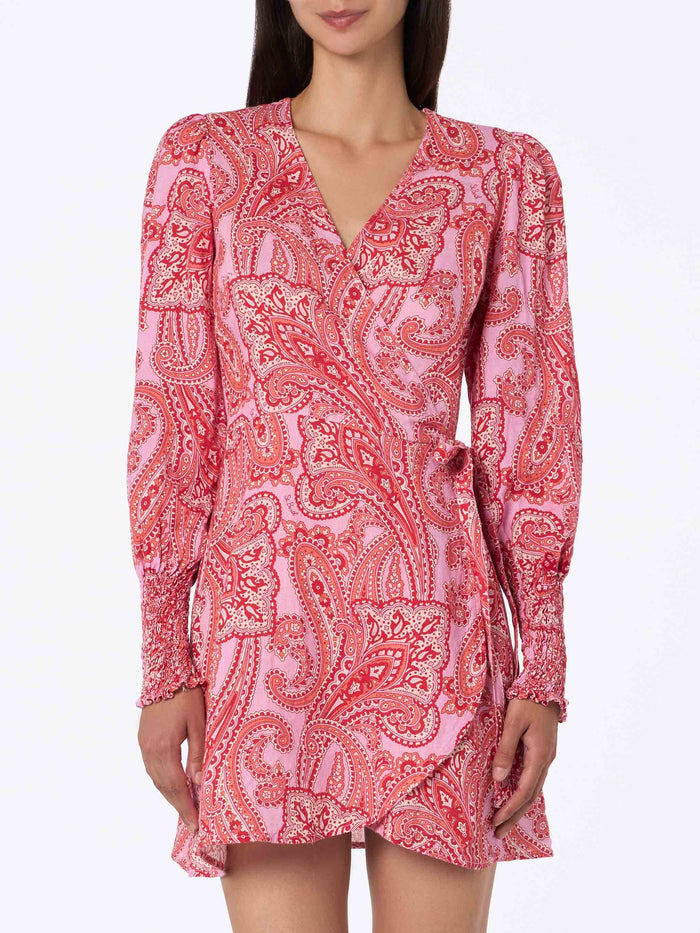 Abito in lino Brilly rosa con elegante stampa cachemire