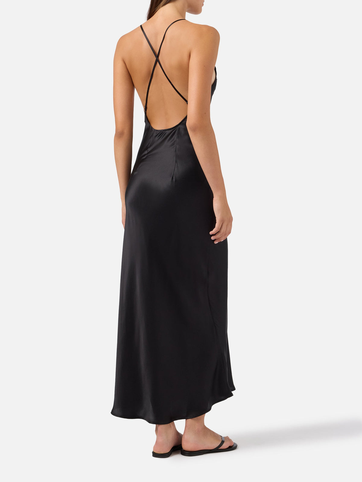 Vestido largo lencero Marie dominguez de seda negra con encaje
