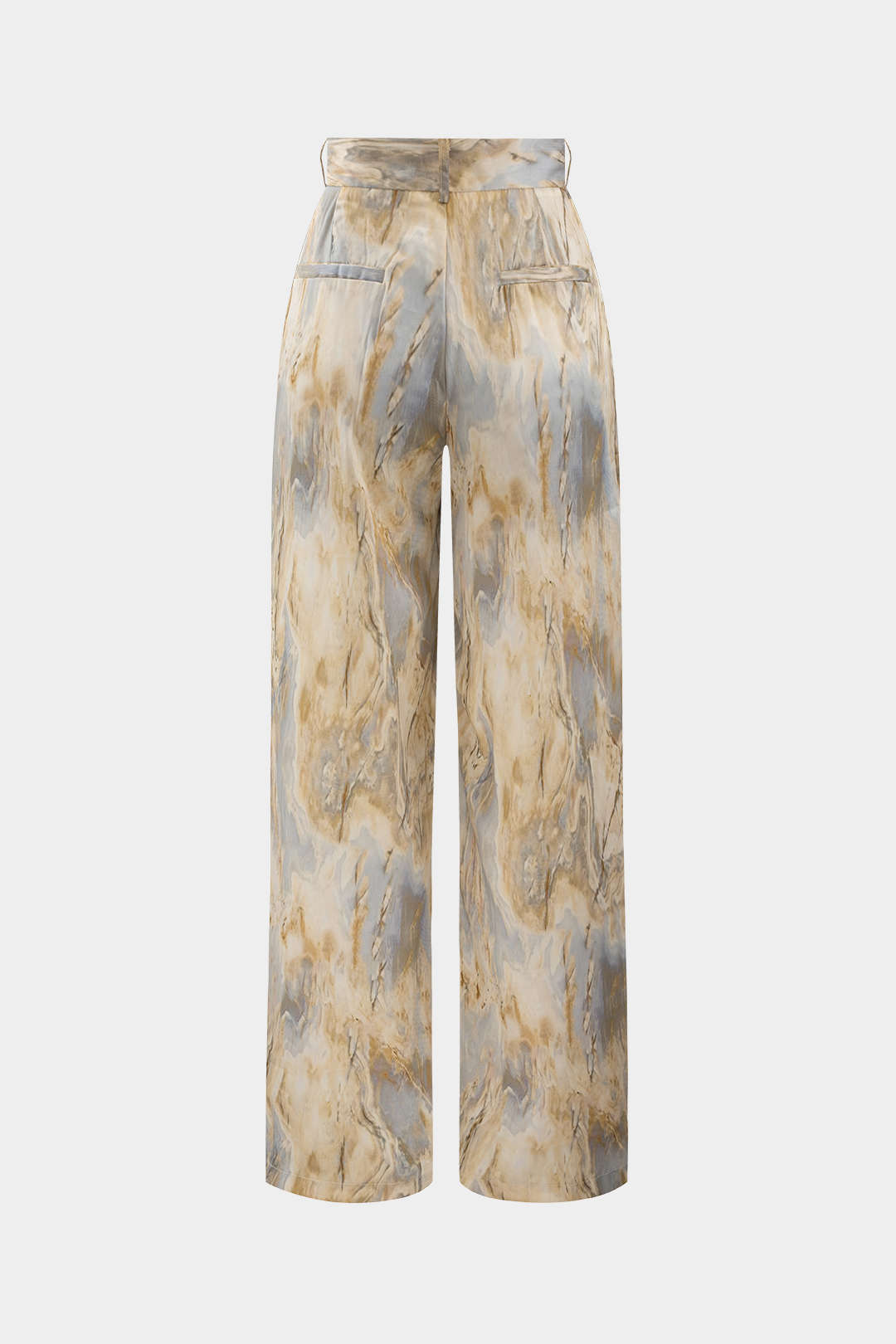 Pantalón Recto Largo de Talle Alto con Estampado de Mármol