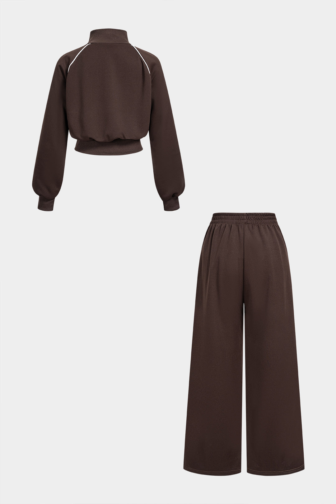 Conjunto de Chaqueta con Cremallera y Cuello Alto con Vivo Contrastante y Pantalón Ancho