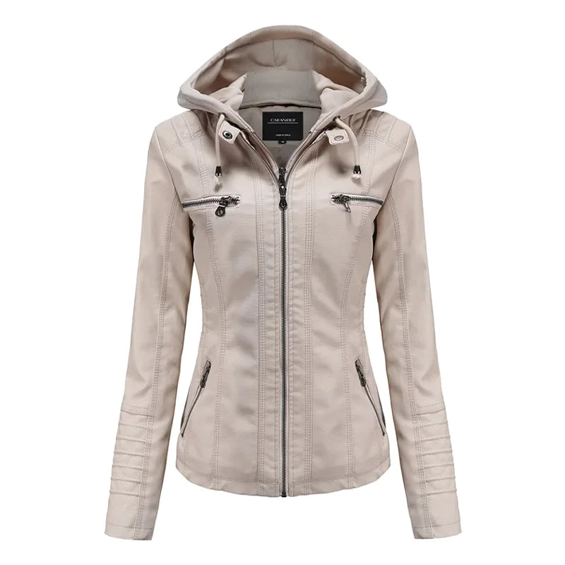 Assunta giacca in ecopelle con cappuccio - Beige