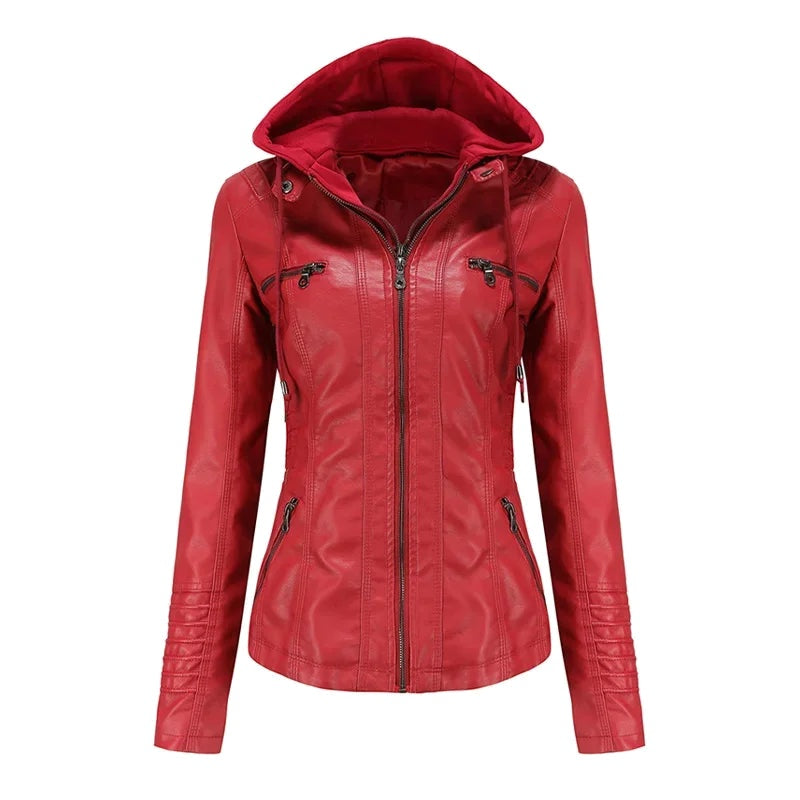 Assunta giacca in ecopelle con cappuccio - Rosso