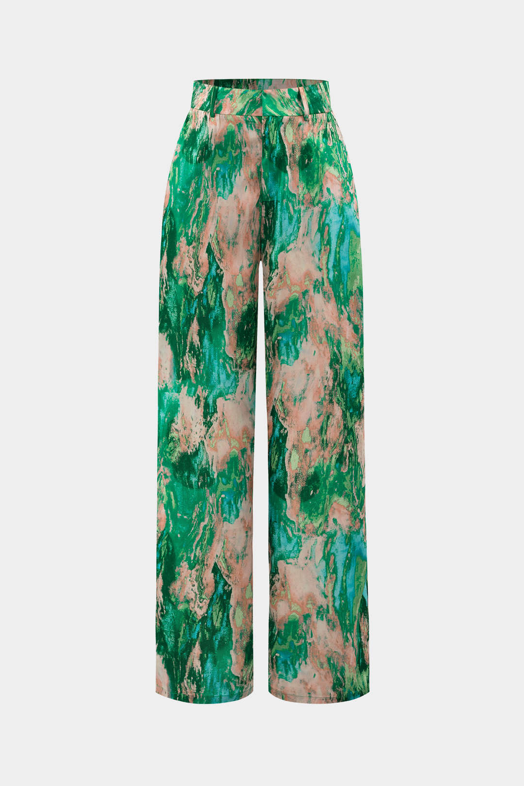 Pantalón Recto Largo de Talle Alto con Estampado de Mármol