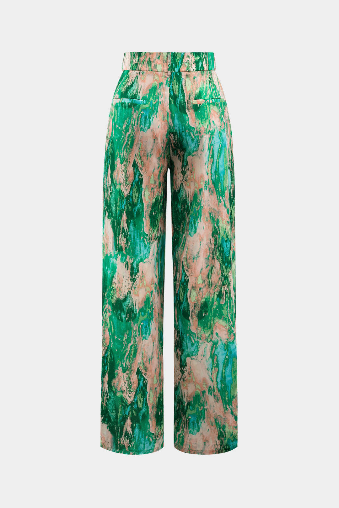 Pantalón Recto Largo de Talle Alto con Estampado de Mármol