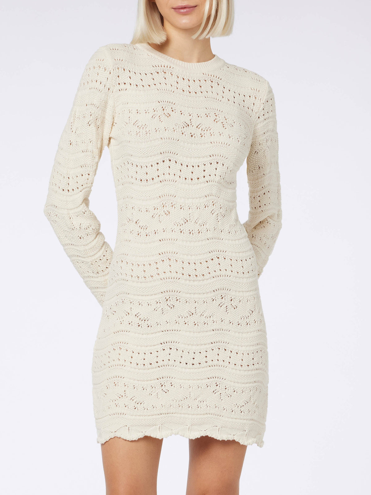 Vestido Imany de algodón texturizado color blanco roto