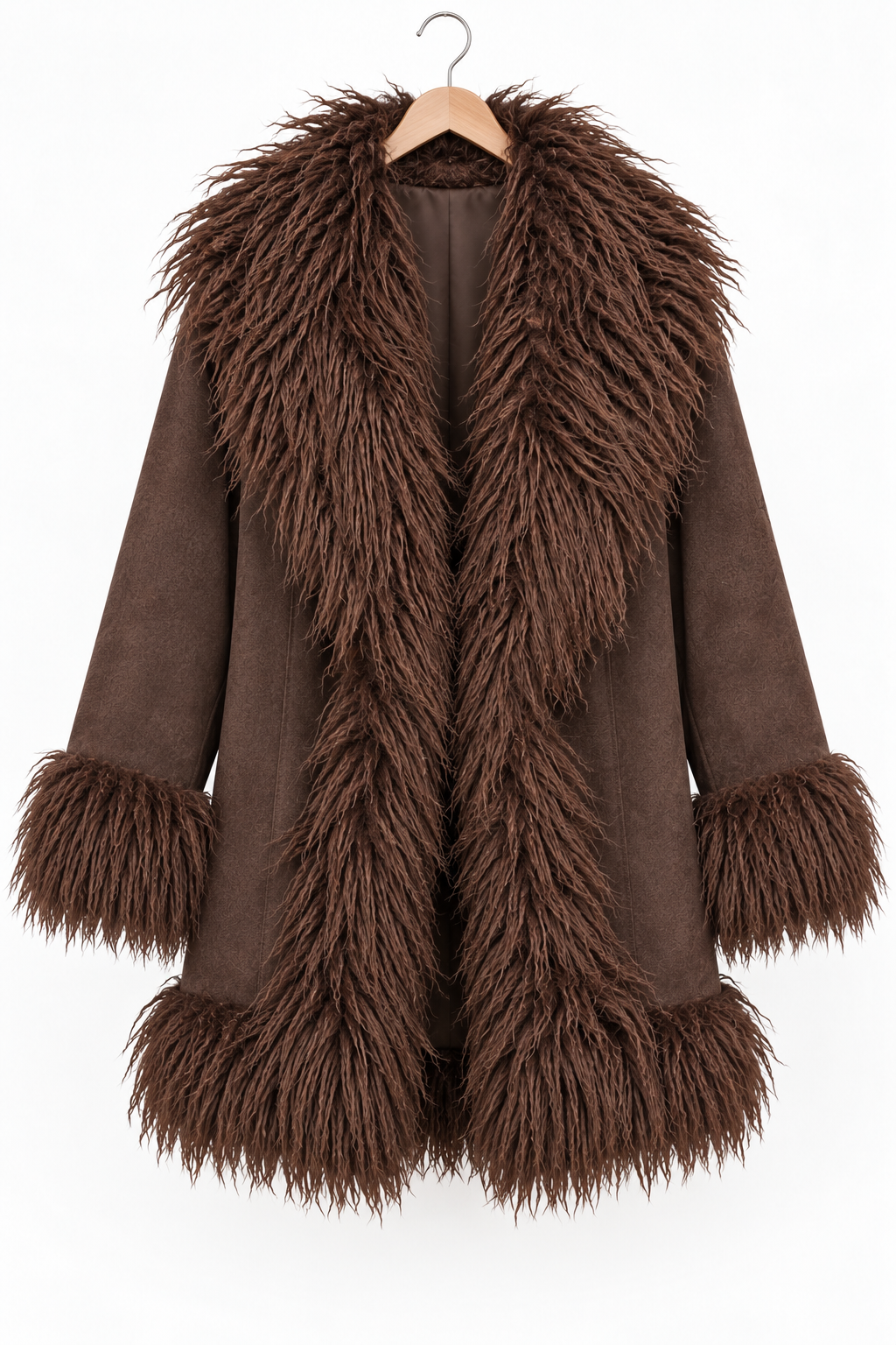 Abrigo Bouclé Marrón con Cuello Melena