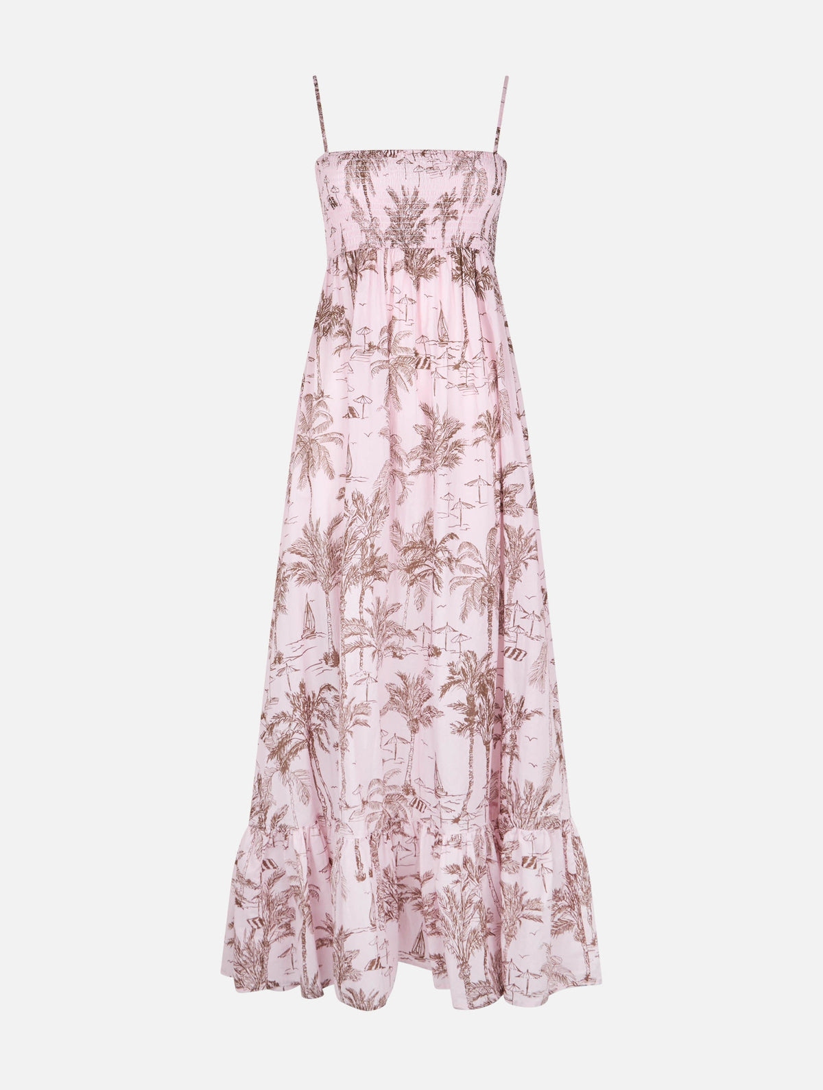 Vestido Jemma de algodón azul con estampado Toile de Jouy y detalle fruncido