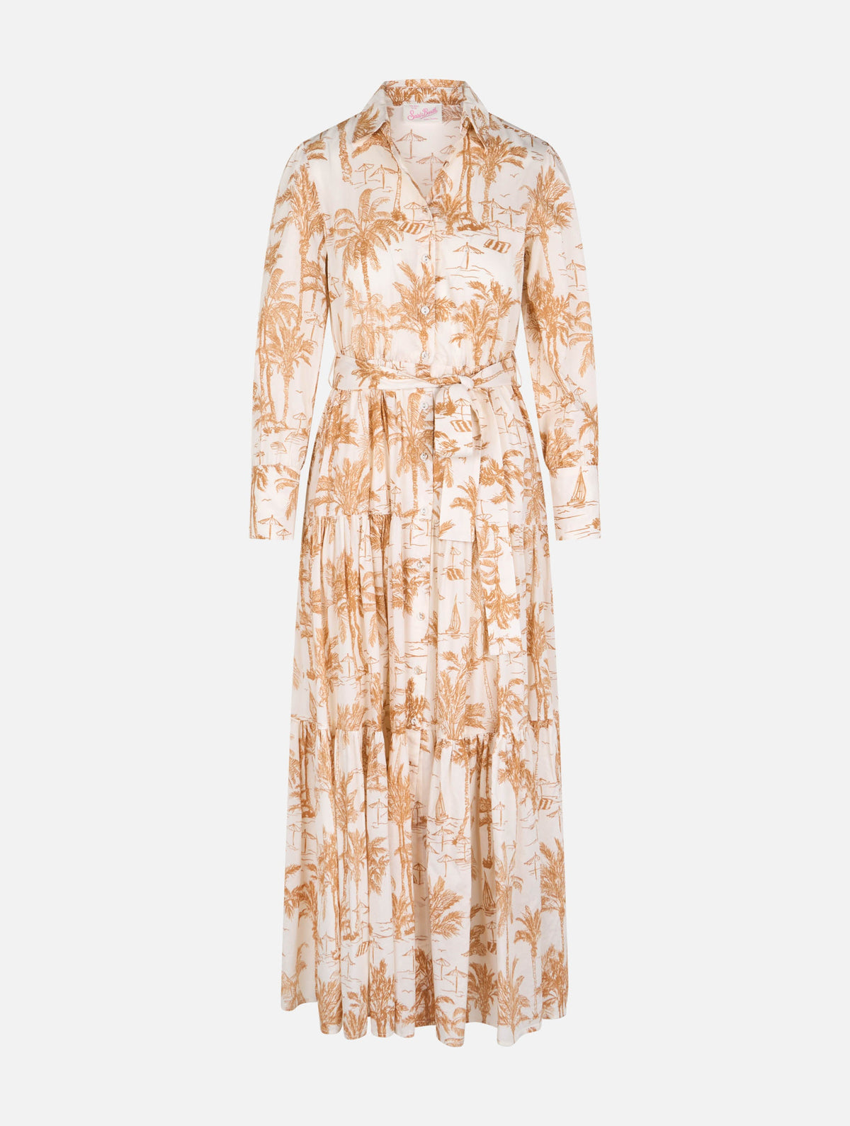 Vestido largo de algodón Jensen multicolor con elegante estampado Toile de Jouy
