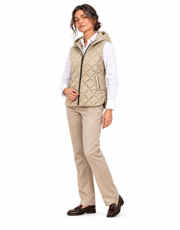 Gilet Lungo Trapuntato con Cappuccio