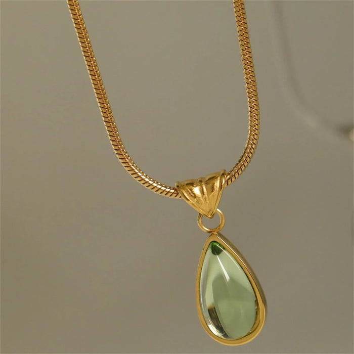 Collana con ciondolo a goccia blu o verde da donna, acciaio al titanio inossidabile, catenina sottile a serpente, finitura dorata o argentata, design classico ed elegante