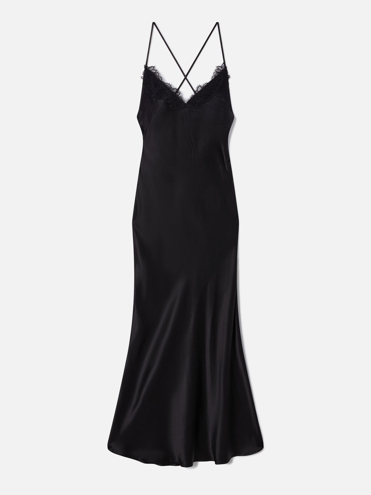 Vestido largo lencero Marie dominguez de seda negra con encaje