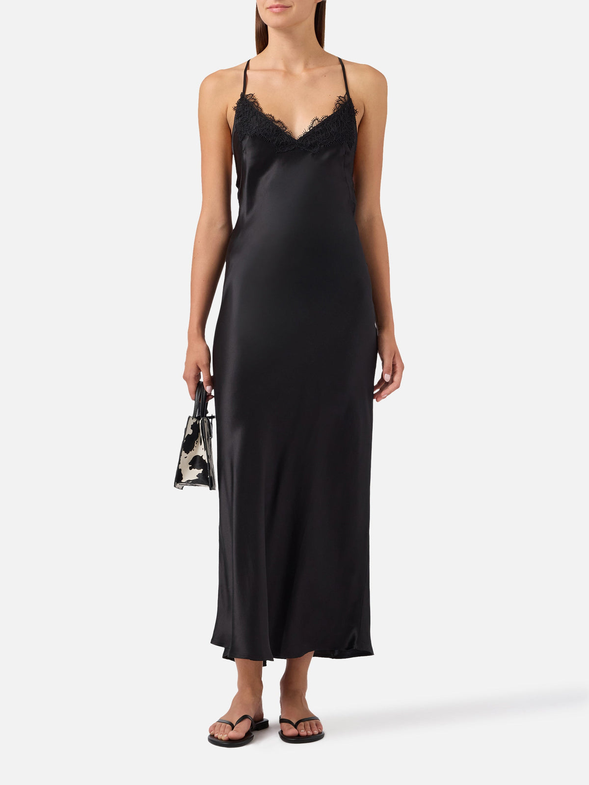 Vestido largo lencero Marie dominguez de seda negra con encaje