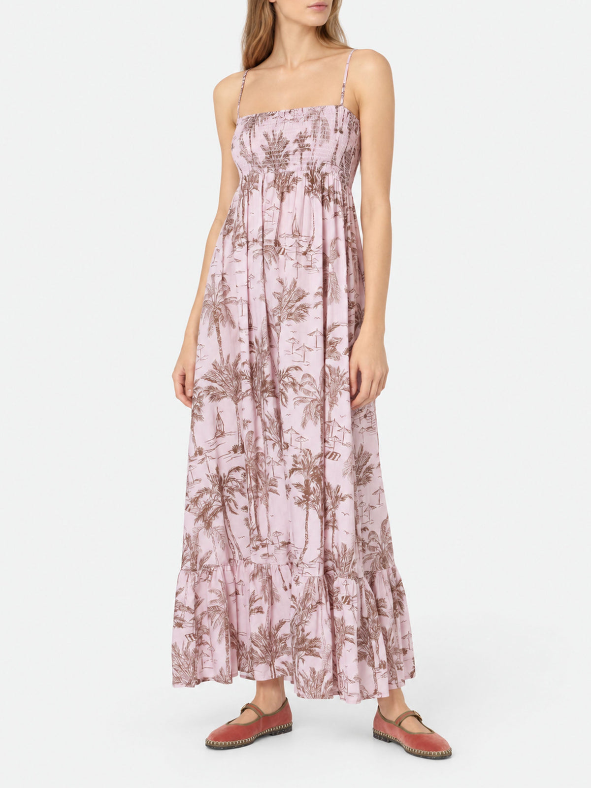 Vestido Jemma de algodón azul con estampado Toile de Jouy y detalle fruncido