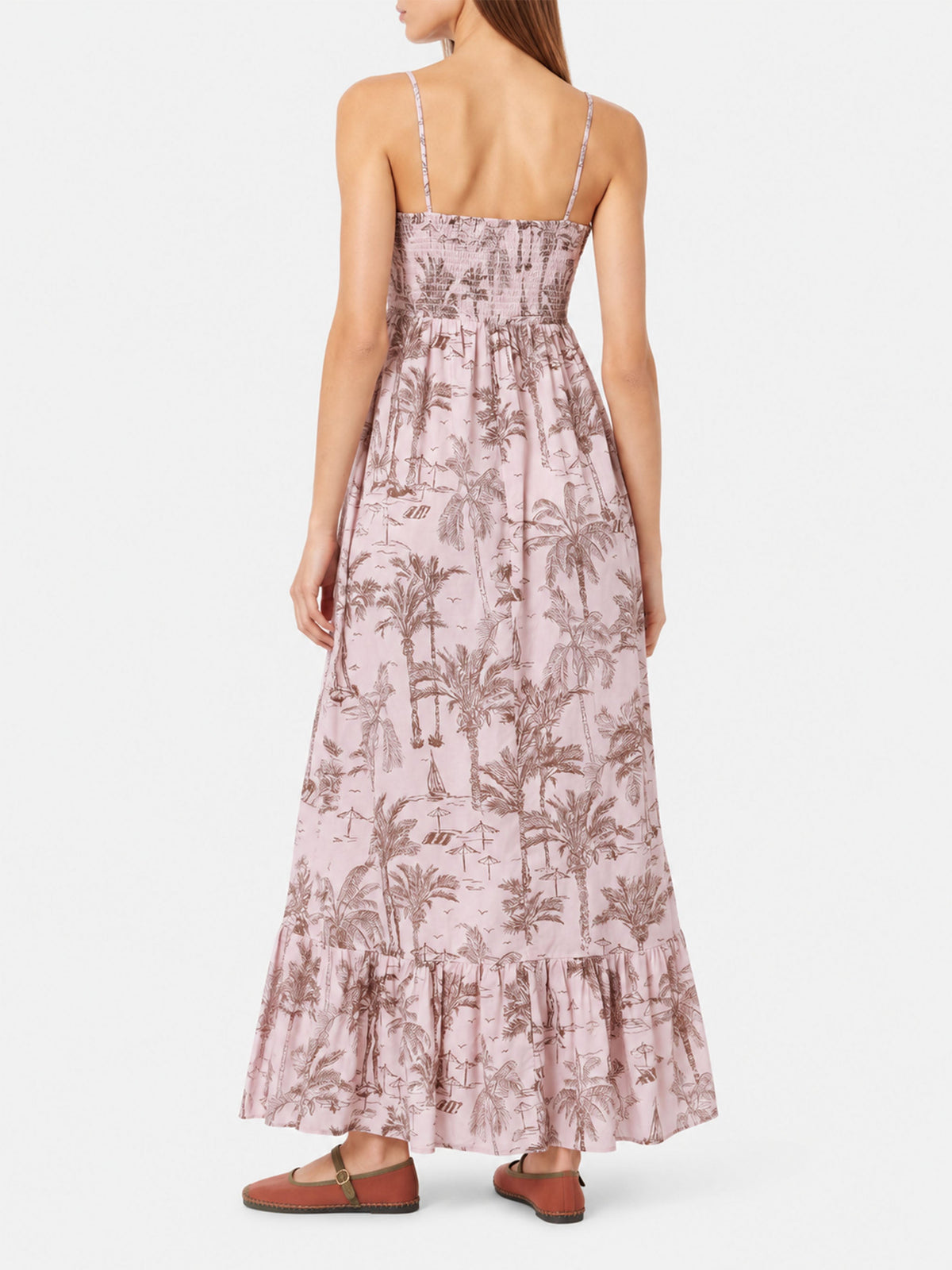 Vestido Jemma de algodón azul con estampado Toile de Jouy y detalle fruncido