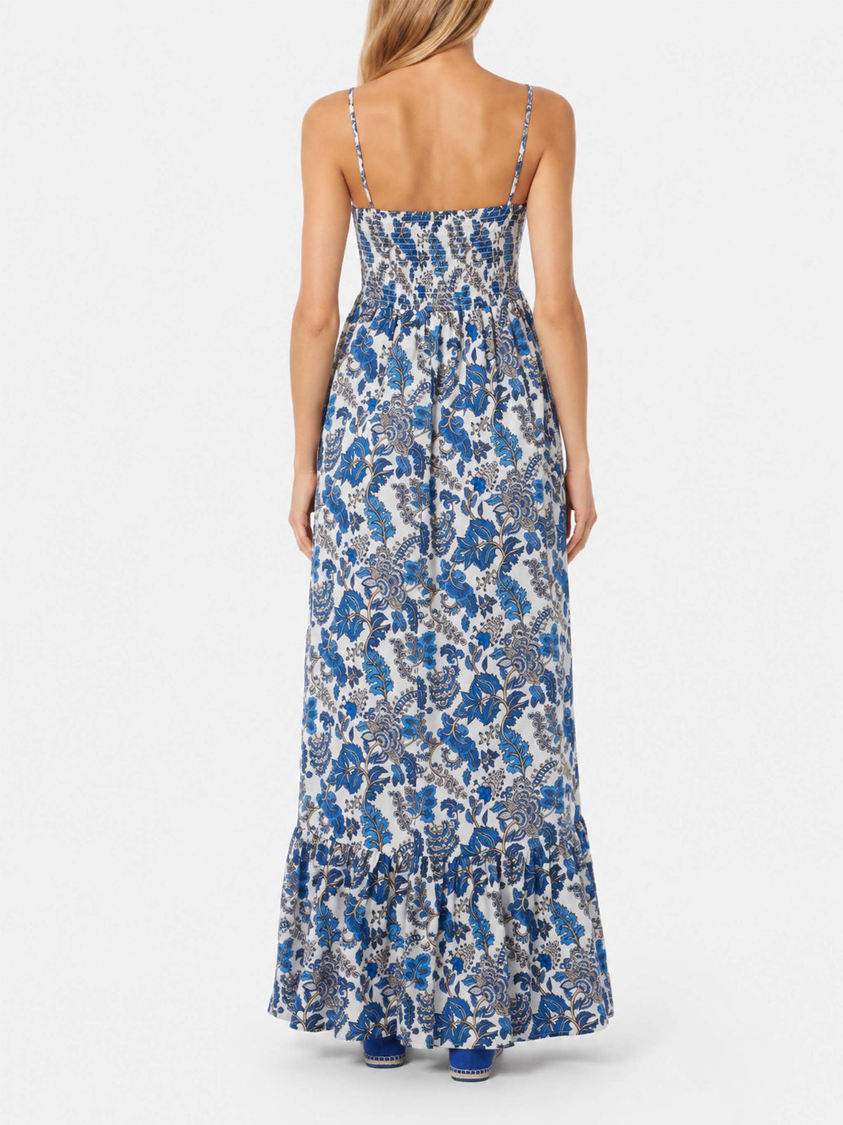 Vestido de algodón Jemma en blanco roto con estampado floral y detalle fruncido