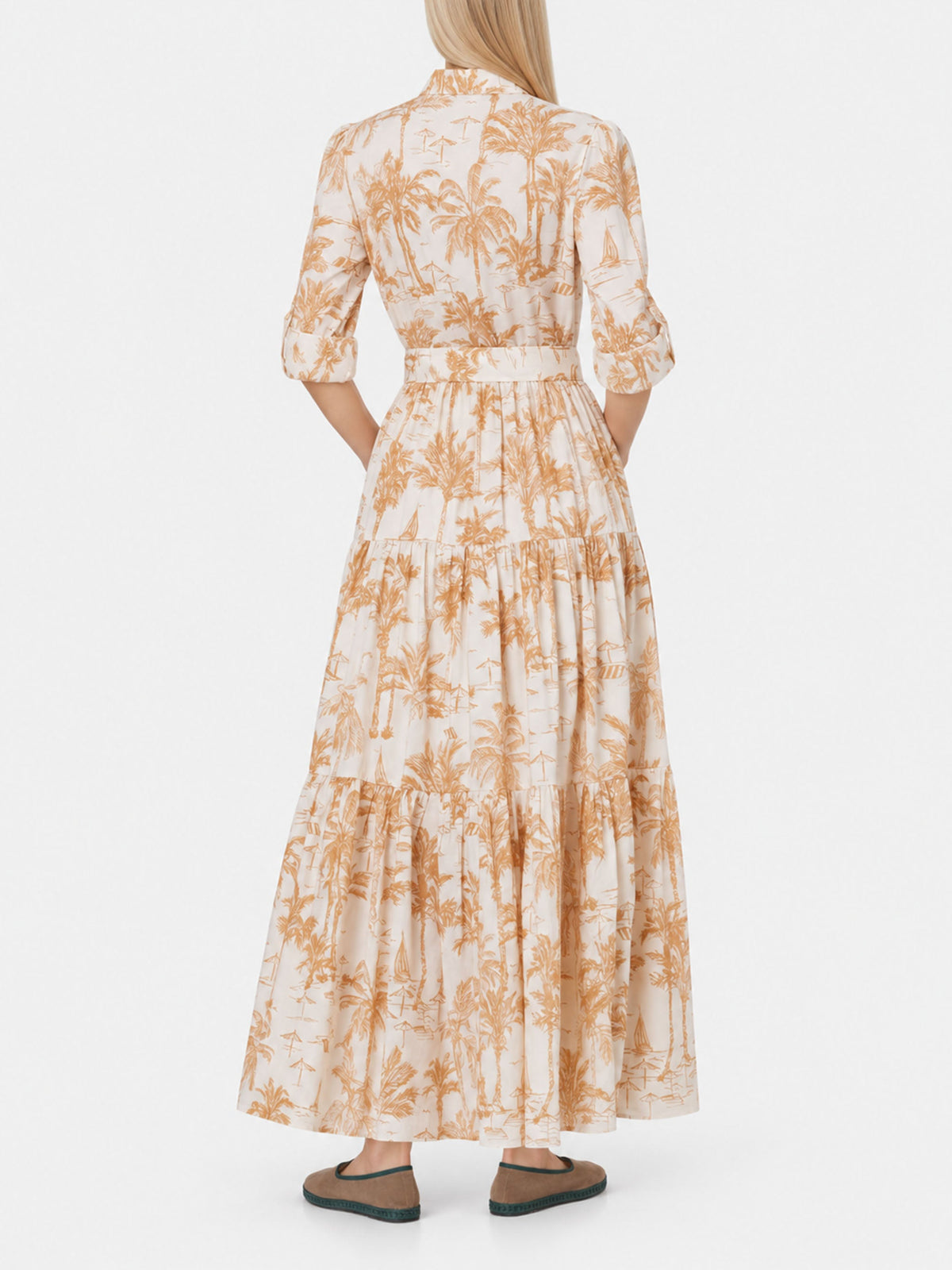 Vestido largo de algodón Jensen multicolor con elegante estampado Toile de Jouy