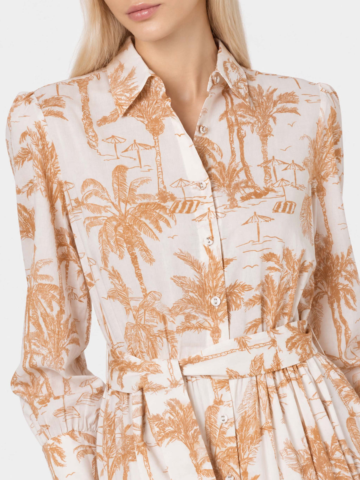 Vestido largo de algodón Jensen multicolor con elegante estampado Toile de Jouy