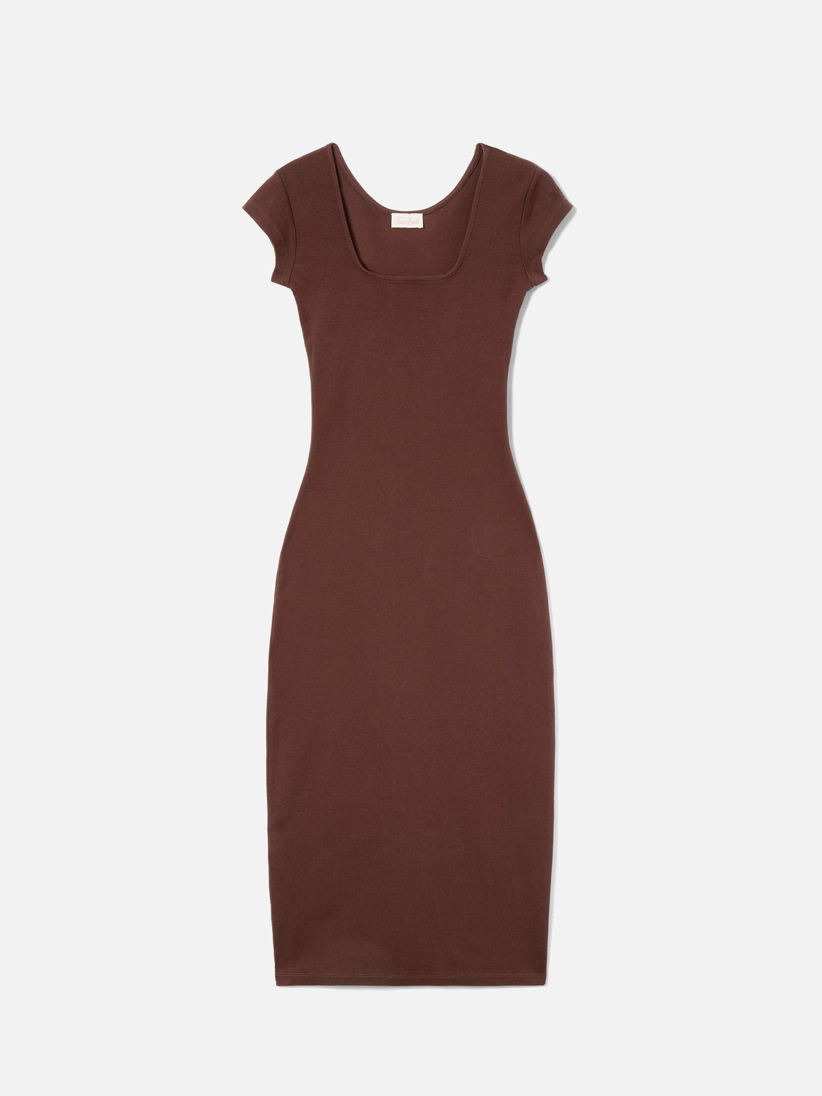 Vestido largo Olimpia de algodón elástico acanalado marrón laminado