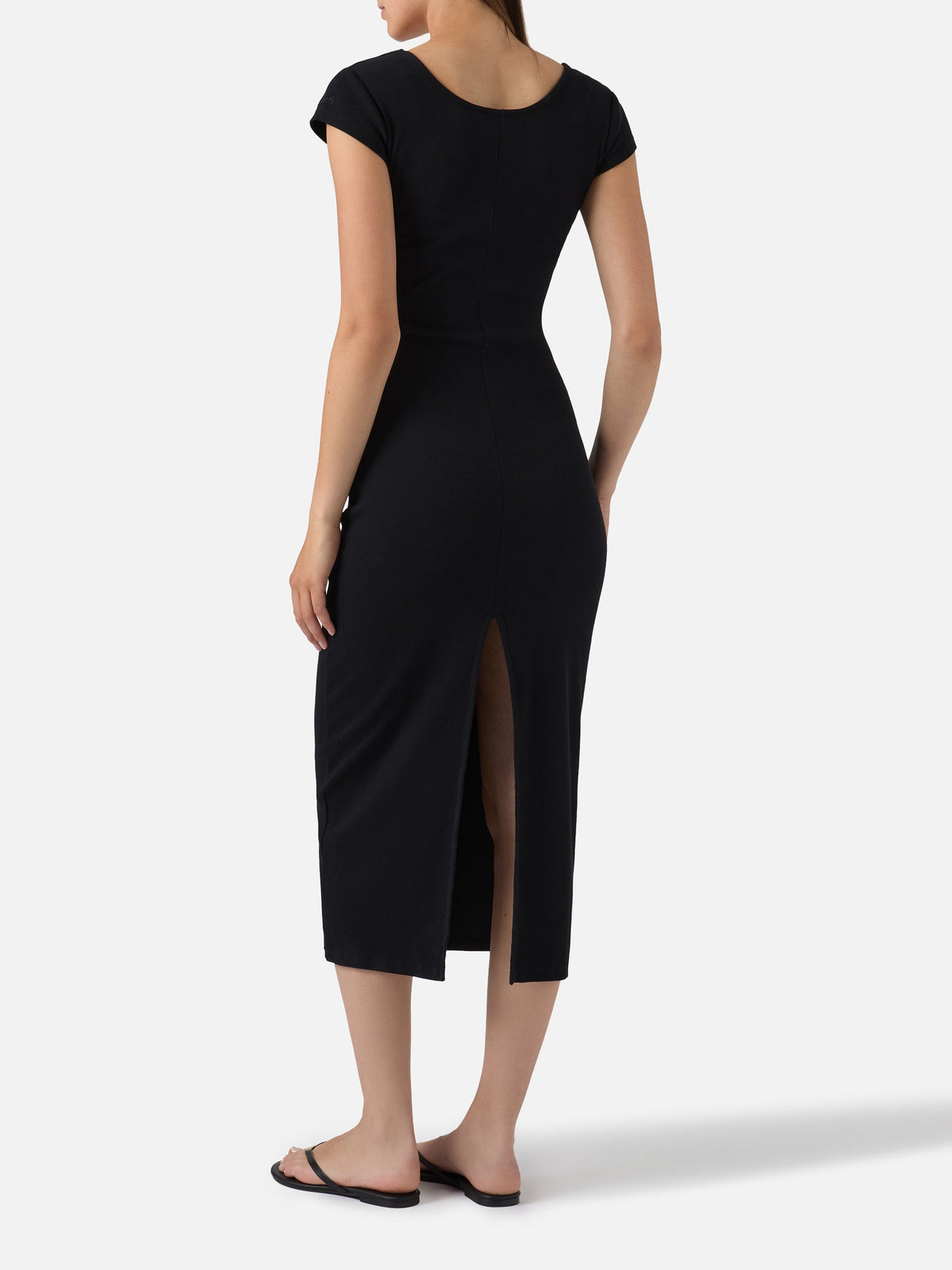 Vestido largo Olimpia de algodón elástico acanalado en negro