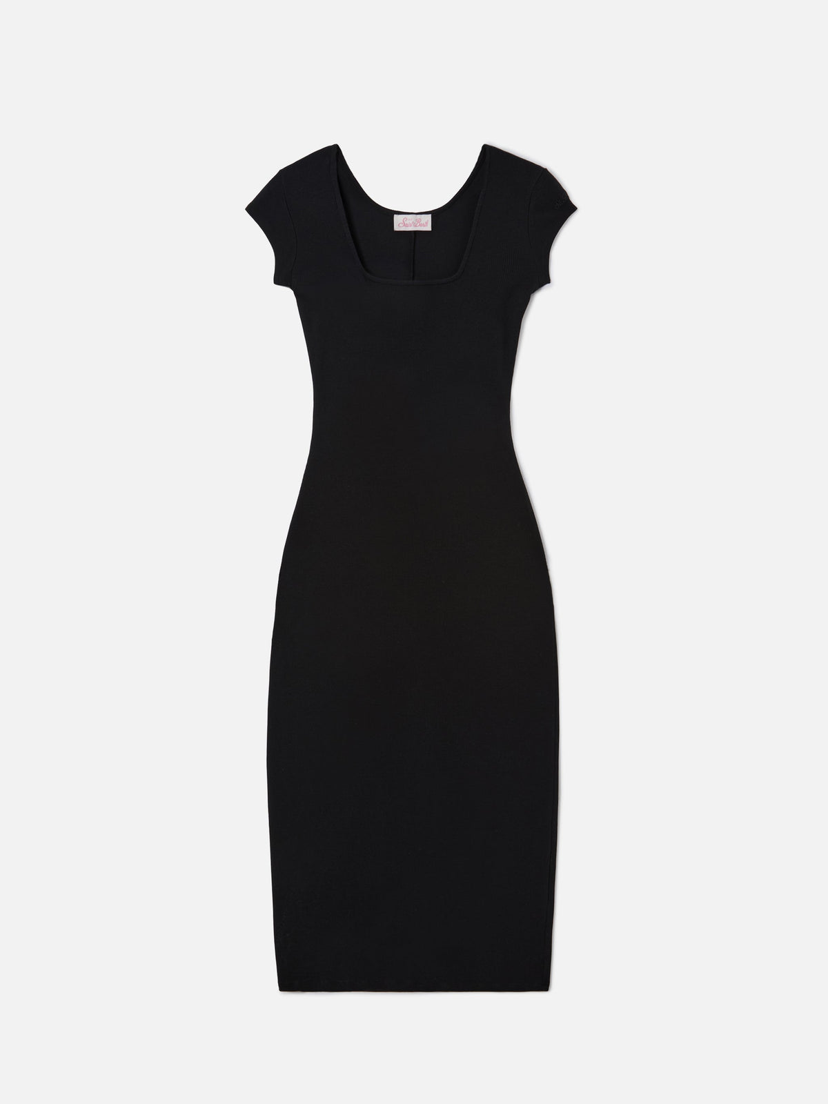 Vestido largo Olimpia de algodón elástico acanalado en negro