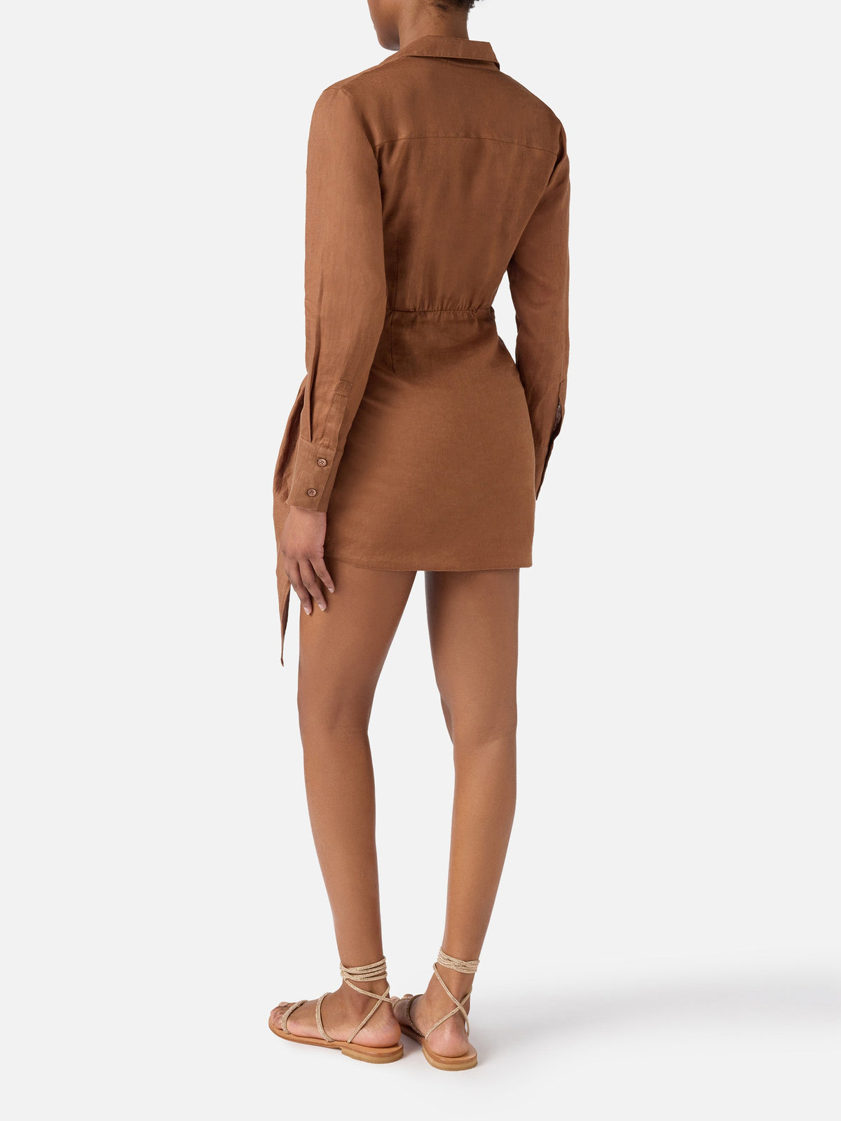 Vestido corto elegante Ravi de lino marrón