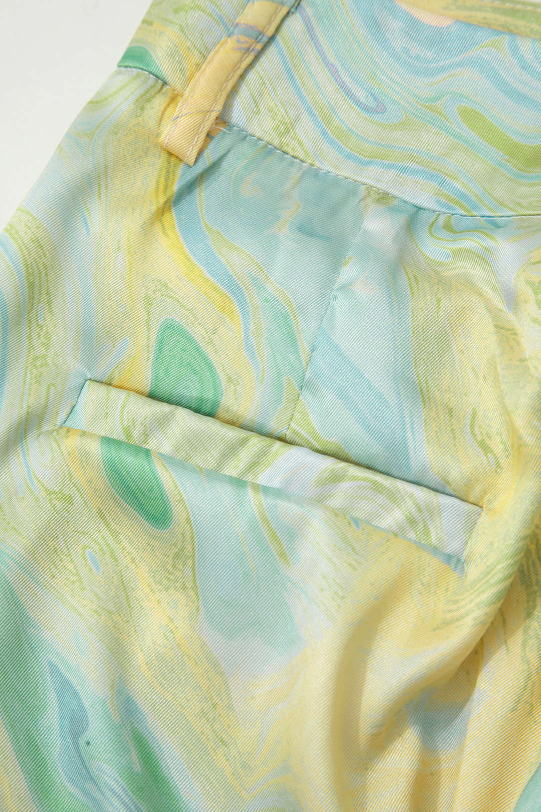 Pantalón Recto Largo de Talle Alto con Estampado de Mármol