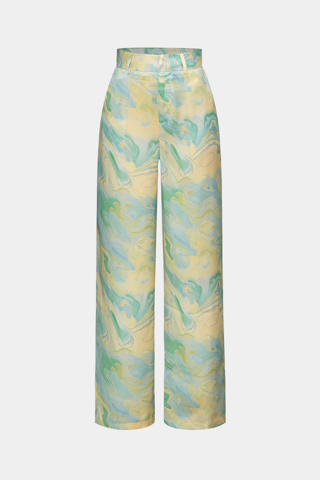 Pantalón Recto Largo de Talle Alto con Estampado de Mármol