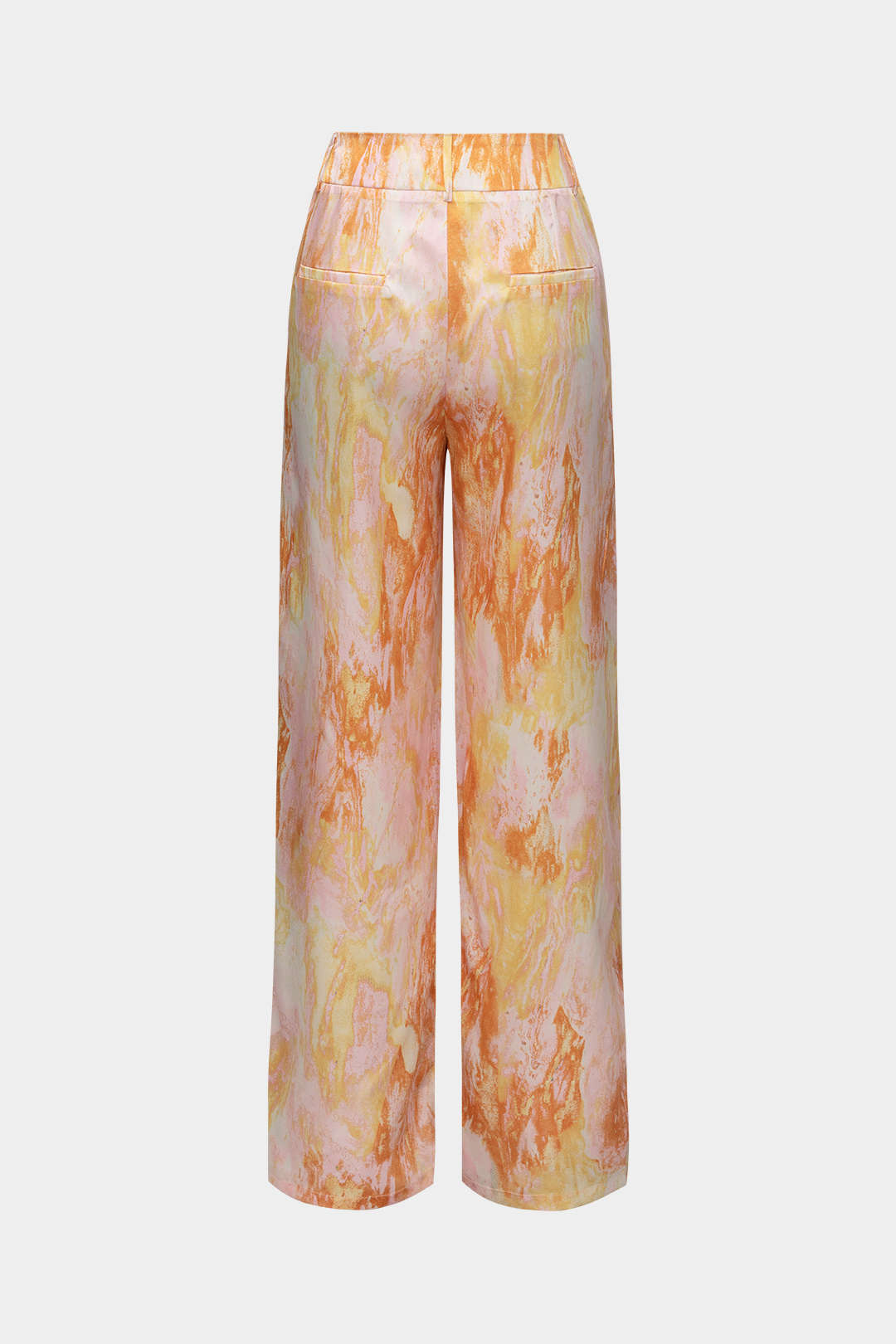 Pantalón Recto Largo de Talle Alto con Estampado de Mármol