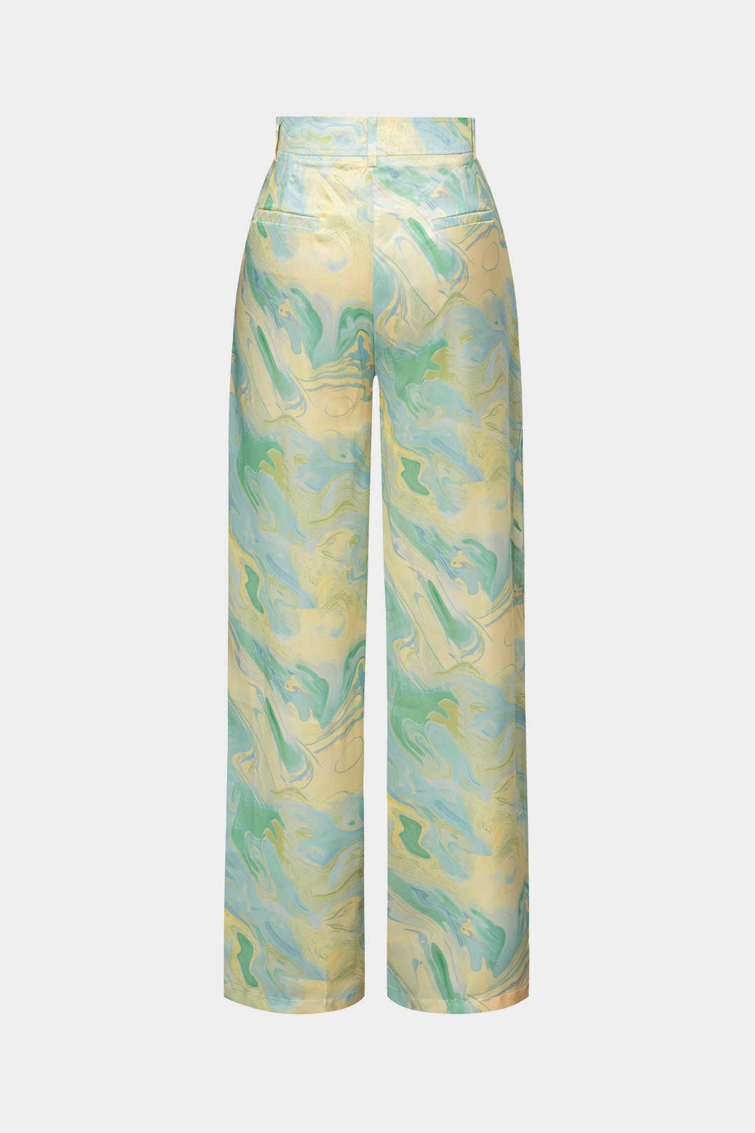 Pantalón Recto Largo de Talle Alto con Estampado de Mármol