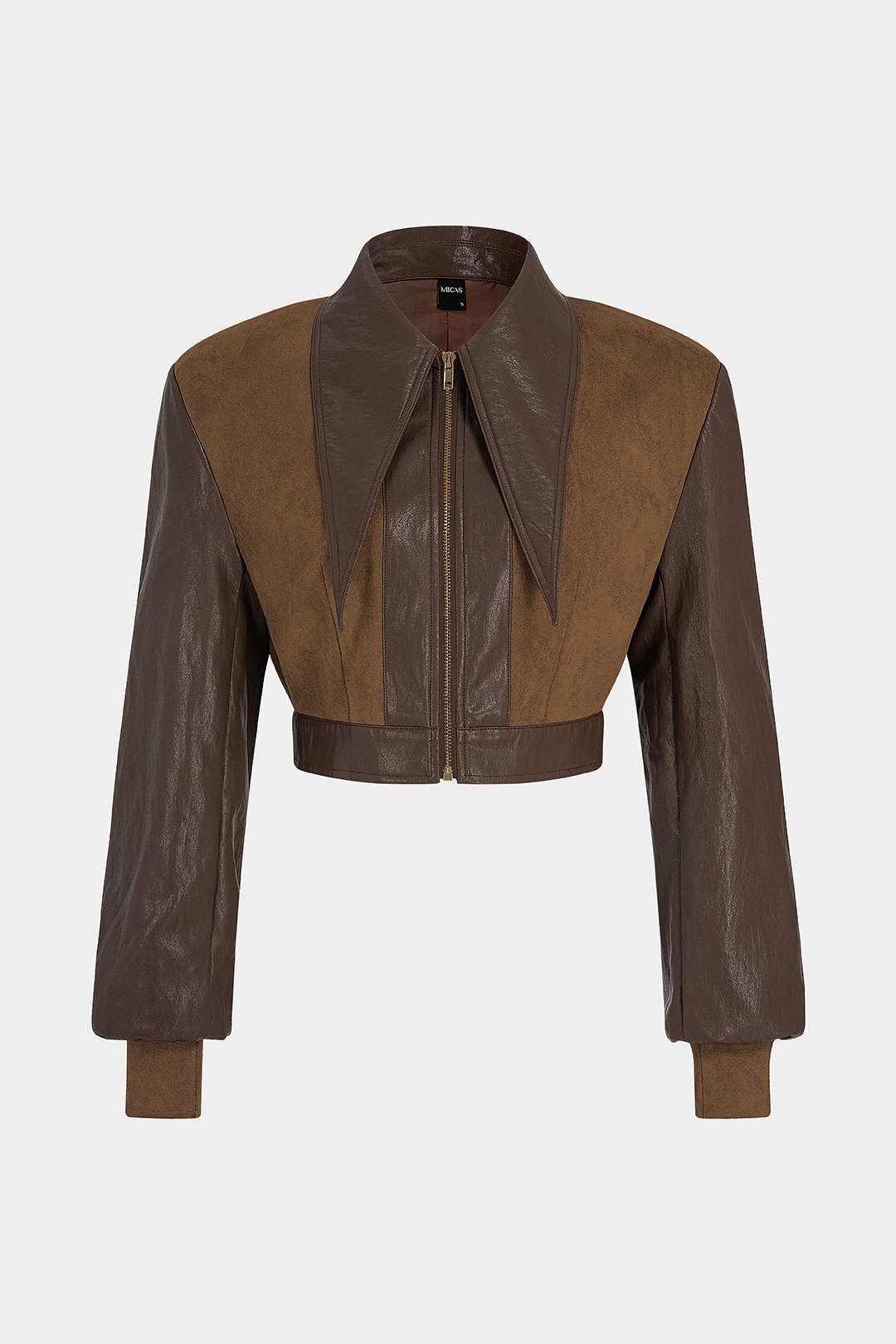 Chaqueta de Polipiel con Patchwork de Ante y Cremallera