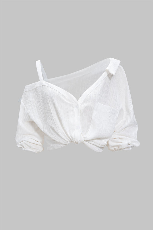 Camisa Asimétrica de Manga Larga con Espalda Descubierta y Botones