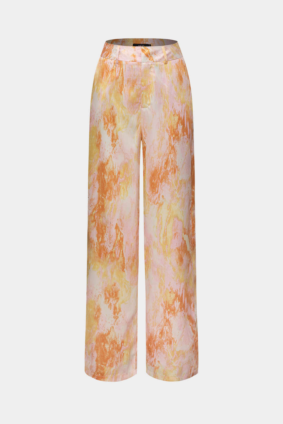Pantalón Recto Largo de Talle Alto con Estampado de Mármol