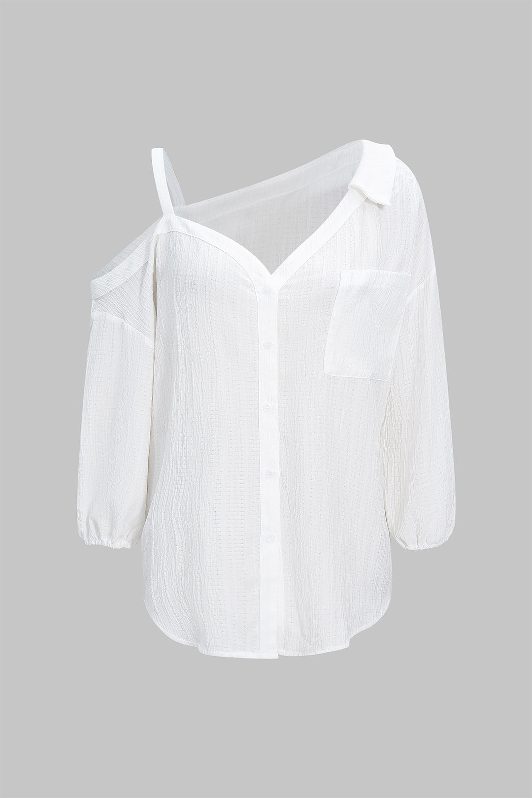 Camisa Asimétrica de Manga Larga con Espalda Descubierta y Botones