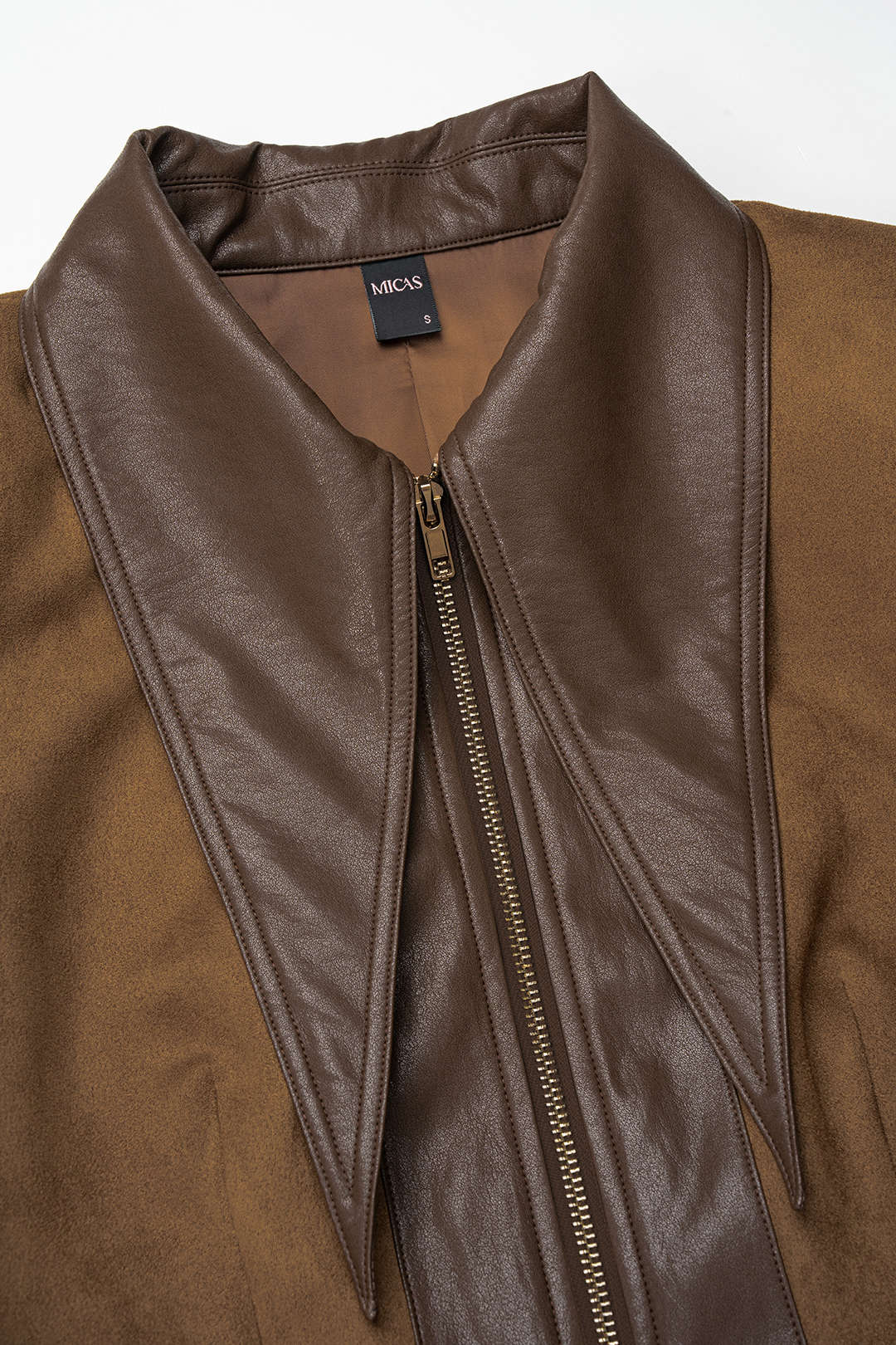 Chaqueta de Polipiel con Patchwork de Ante y Cremallera