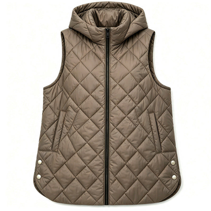 Gilet Lungo Trapuntato con Cappuccio