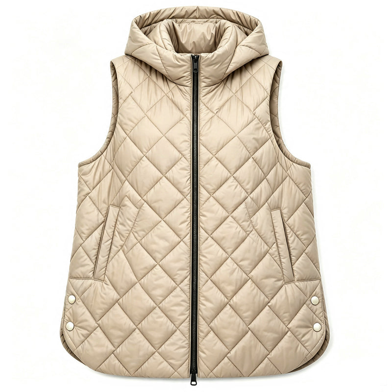 Gilet Lungo Trapuntato con Cappuccio